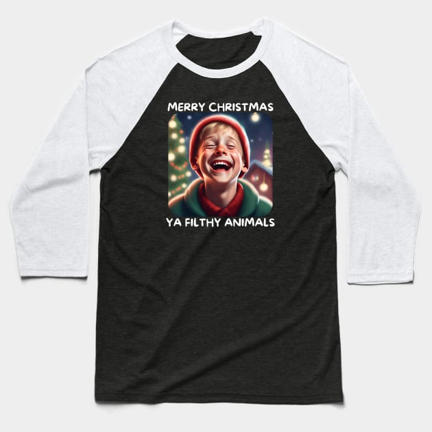 Funny Christmas Home Alone Filthy Animals Baseball T-Shirt by TeesForThee